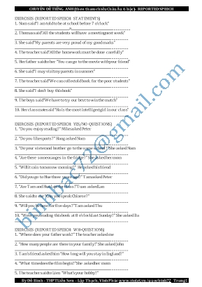 Chuyên đề Tiếng Anh (Theo tham chiếu Châu Âu 6 bậc) - Reported speech Statements - Đỗ Bình